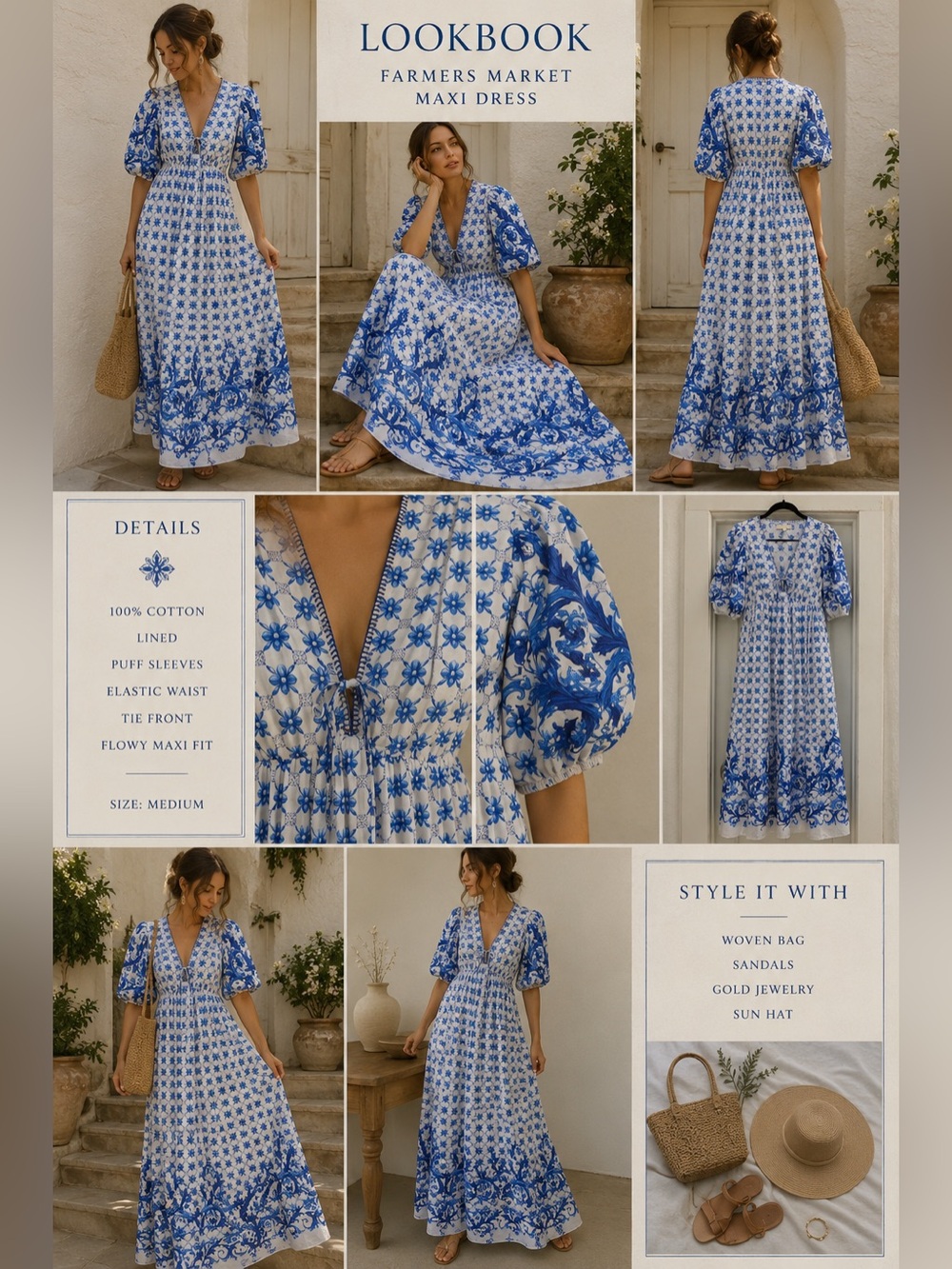 Farmers Market Blue & White Floral Cottagecore Maxi Dress